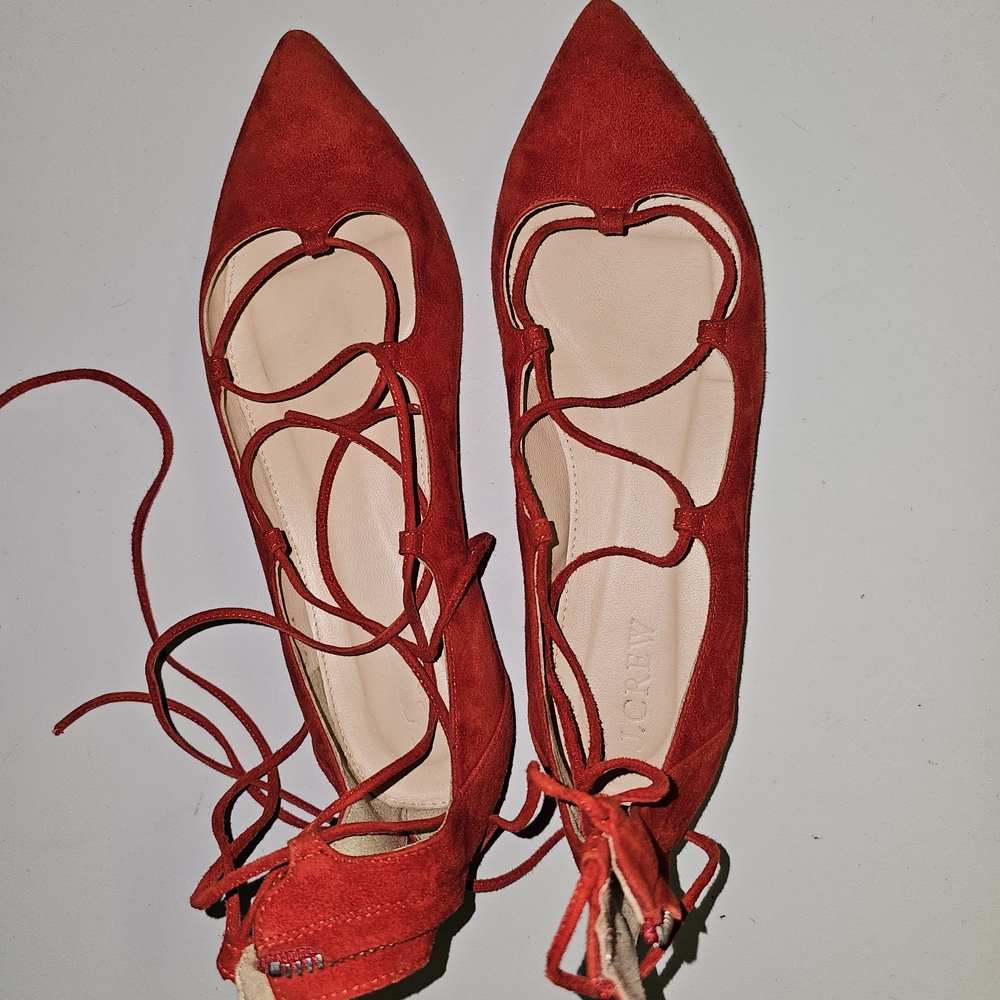 J. Crew Red Lace-Up Flats